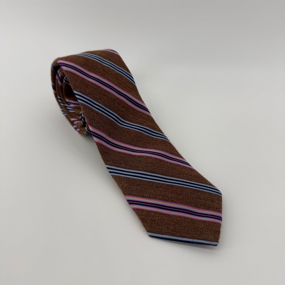 Ted Baker London Mens Silk Tie Brown Multi Color Diagonal Stripe Made in USA